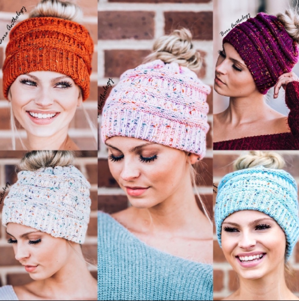 OATMEAL CONFETTI MESSY BUN HAT - Picture 2 of 2
